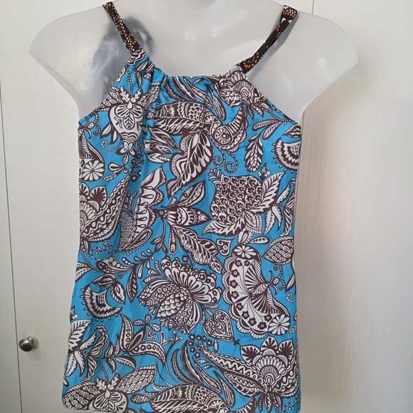 Trina Turk Silk Blend Paisley Halter Tank Top Blue Brown‎ White Size S Boho chic - Picture 6 of 8